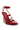 Introducing the AZALEA WANG THUNDERMINE Red Velvet Embellished Stiletto Sandal: This exquisite sandal features intricate straps and a pointed toe in luxurious red velvet. The ankle strap elegantly wraps around, complemented by a stunning embellished stiletto heel. For added comfort, the insole includes a branded comfort cushion.