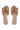 The TIZZY RAFFIA FLAT BOW SANDAL is a beige slip-on with large bows, open toes, and a raffia-inspired woven texture. It features a vegan leather insole with a pinkish tint and golden logo, viewed from above for perfect summer style.
