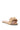 The TIZZY RAFFIA FLAT BOW SANDAL in tan features a flat sole and a prominent decorative bow on the strap. Ideal for summer, it is displayed from the side and top to accentuate its elegant design.