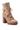 The AZALEA WANG TWILLA EMBELLISHED TAN CHUNKY BOOTIE is a single high-heeled boot in faux suede, featuring a thick, treaded sole. It boasts a knitted sparkly fabric upper with decorative laces crisscrossing up the front and rhinestone detailing. The block heel and soft white interior lining offer both style and comfort.