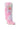 Introducing the AZALEA WANG UPSETTER PINK STILETTO BOOT, a high-heeled boot with a faux fur upper adorned in fluffy shades of pink, white, and subtle hints of red. Its sleek silhouette boasts a pointed toe design and an elegant knee-high shaft.