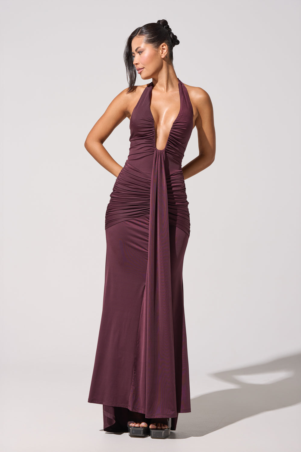gold fringe detail halter maxi dress Handcrafted Fringe Sequin Halter Gown Black GOLD / 5XL main image 1