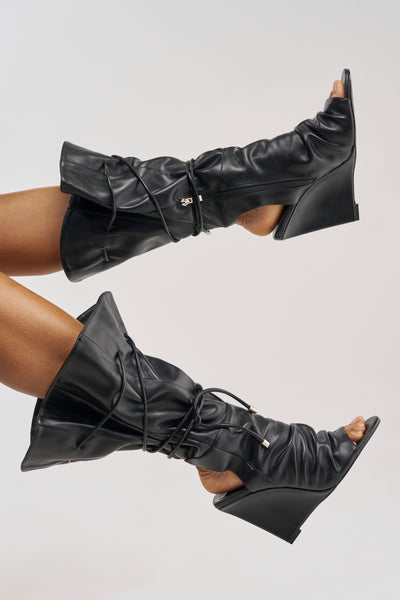 Black Open Toe Slouchy Bootie, Lace-Up | AKIRA