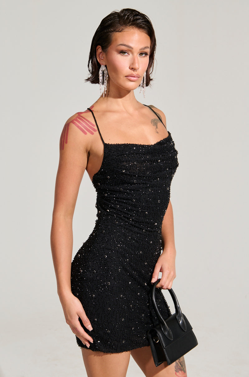 A NIGHT TO REMEMBER SLINKY RHINESTONE MINI DRESS IN BLACK AKIRA A NIGHT TO REMEMBER SLINKY RHINESTONE MINI DRESS IN BLACK AKIRA