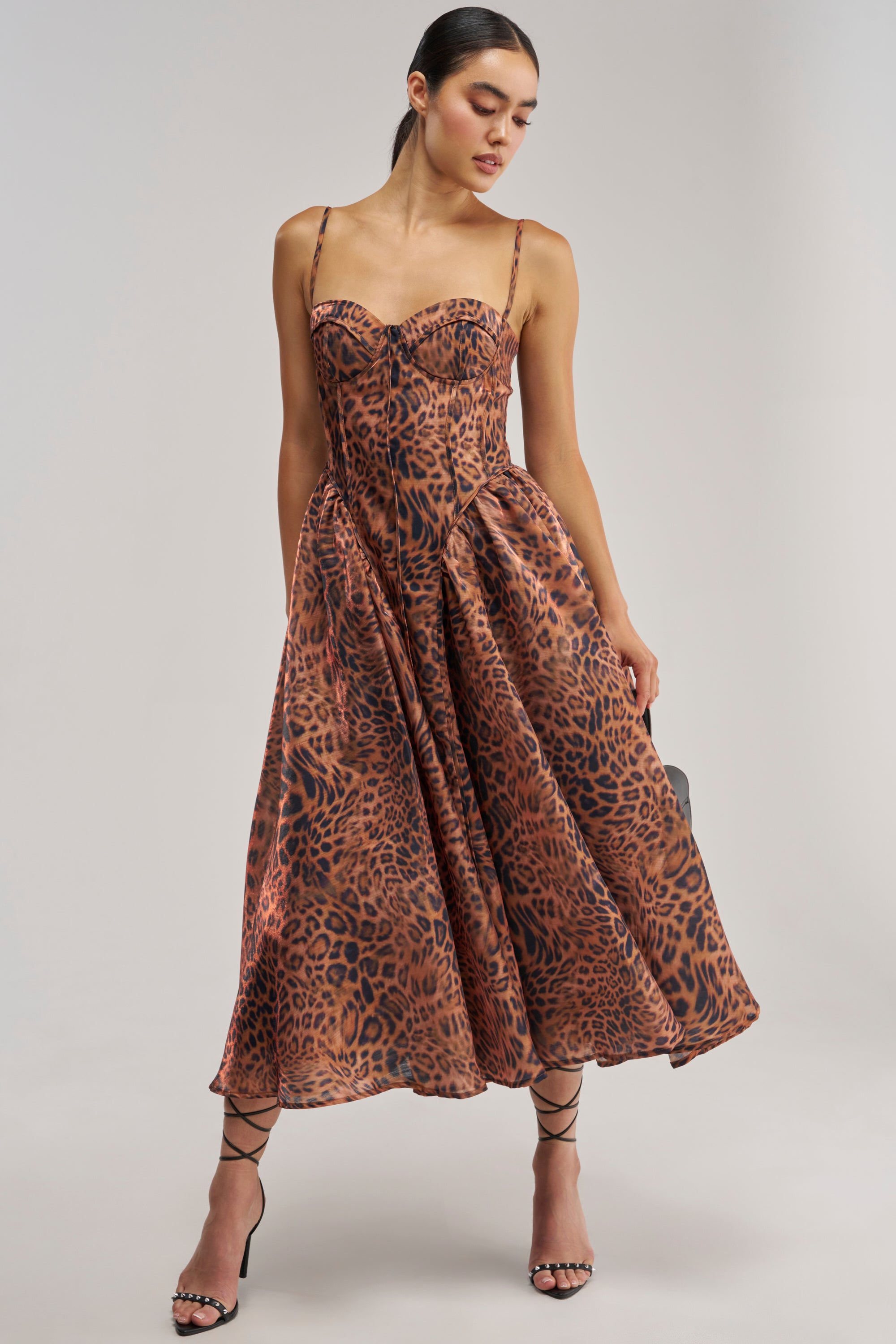 midi cheetah print dress AKIRA Sisters Size: 16 a camisole dress is Long Sleeve Crystal Ruffle size:2