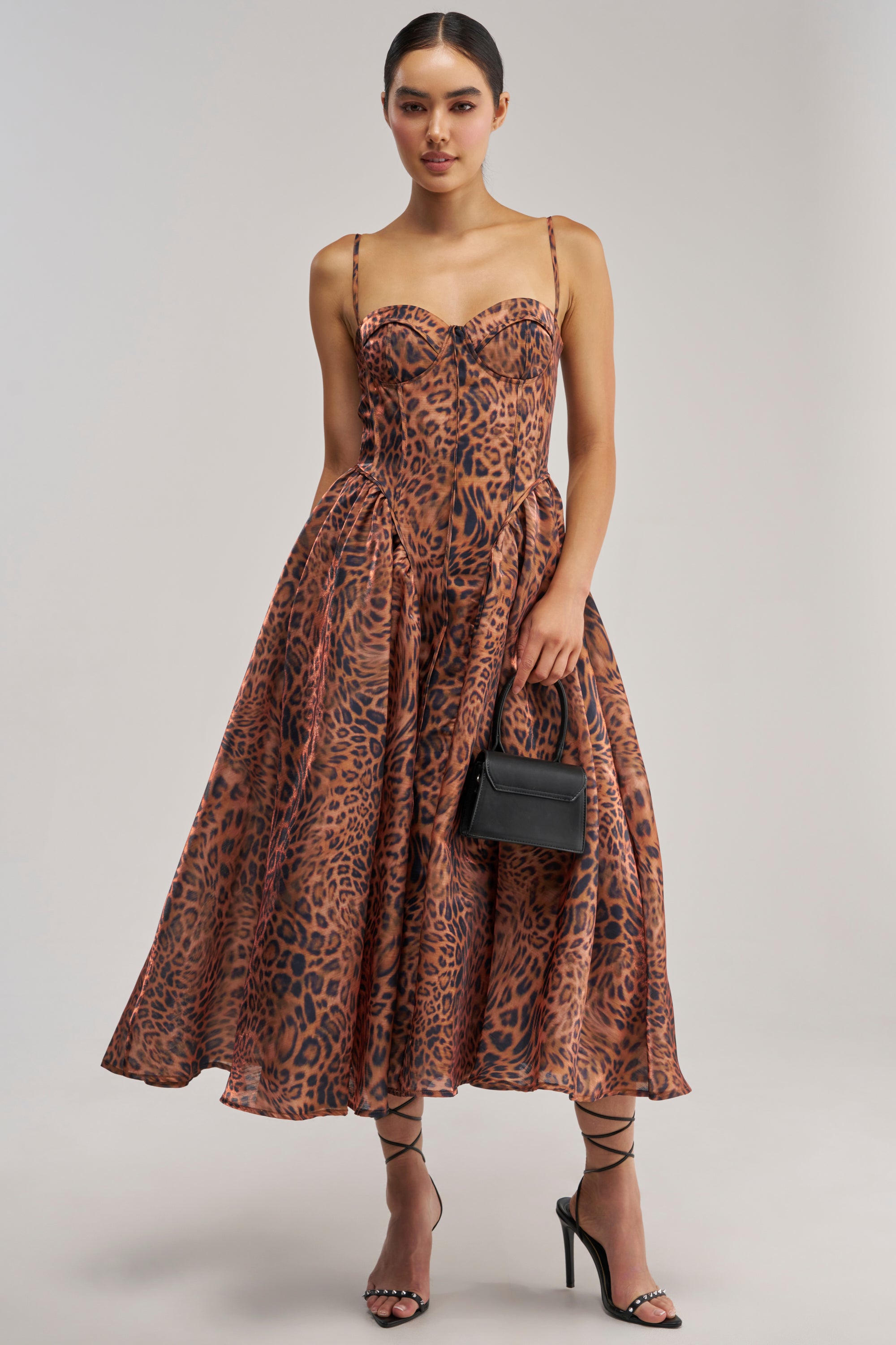 cheetah print dress AKIRA Sisters Midi The short princess silhouette Color:ECLIPSE gothic umbrella Zapaka Women Daffodil Satin