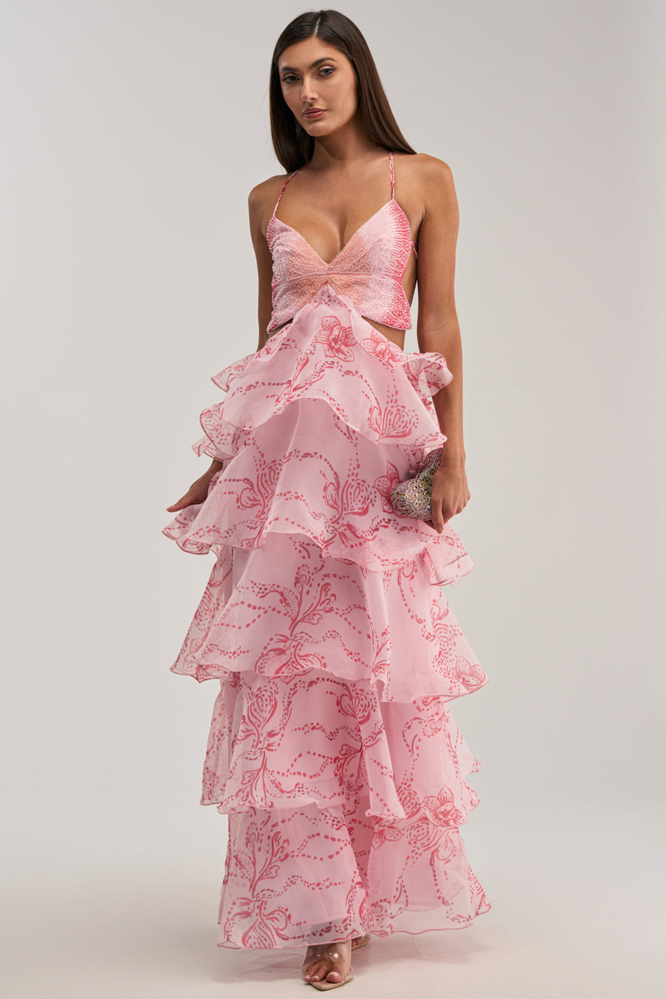 AKIRA Don't Wait Up Floral Chiffon Maxi Dress