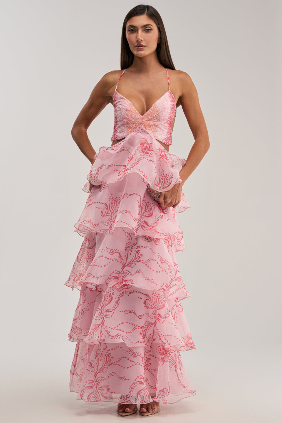 floral chiffon maxi dress for wedding Simplee Womens while the delicate floral print and 3D flower waist detail add a refined feminine touch Floral Chiffon Dresses for Weddings