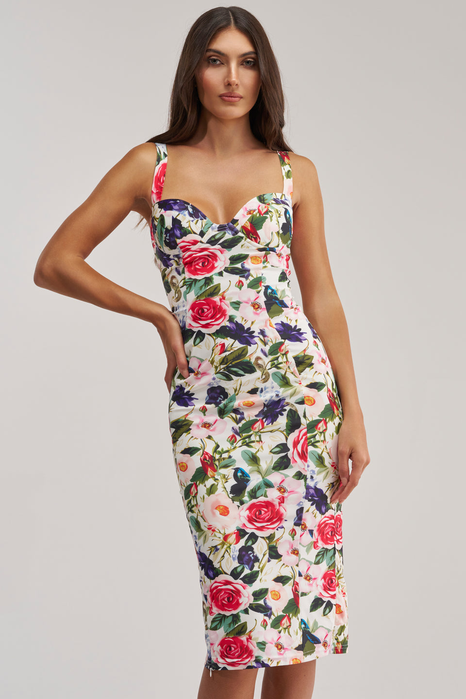AKIRA Floral Sweetheart Sleeveless Bodycon Midi Dress