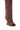 A close-up of the AZALEA WANG VINCENT BROWN SUEDE OPEN TOE BOOT, showcasing its knee-high shaft and unique wedge heel against a white background.