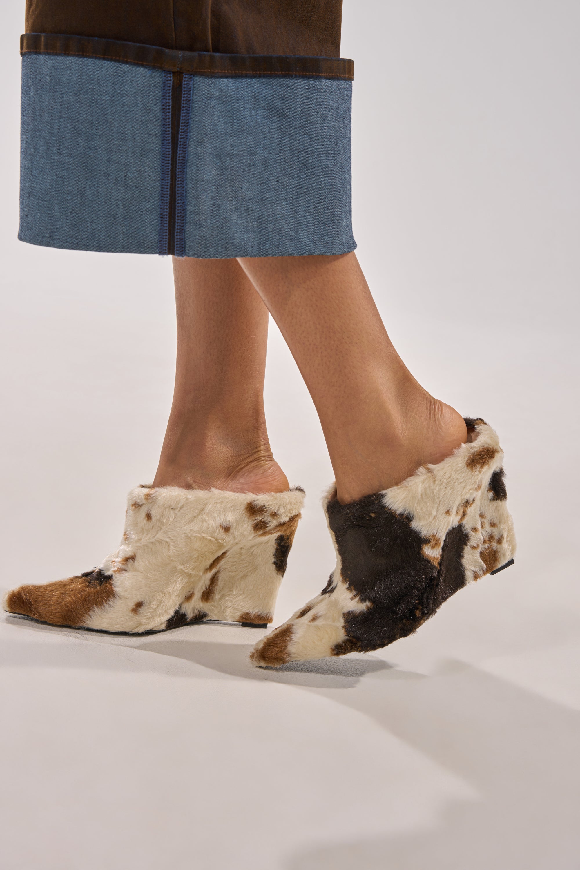 AZALEA WANG WAFIYA MULTI WEDGE COW PATTERN FURRY PUMP – AKIRA