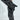 Someone is wearing the AZALEA WANG WELLS BLACK EMBELLISHED BOOT, knee-high in vegan leather with silver studs and a slight heel, covering much of the legs against a light background.