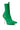 The AZALEA WANG WILBER BOOTIE WITH STRETCH NEOPRENE IN GREEN is a fashion-forward boot showcasing a unique design with a pointy toe and metallic stiletto heel in shiny silver. This stylish bootie extends above the ankle, offering a sleek and modern aesthetic, while its stretch neoprene construction ensures added comfort and style.