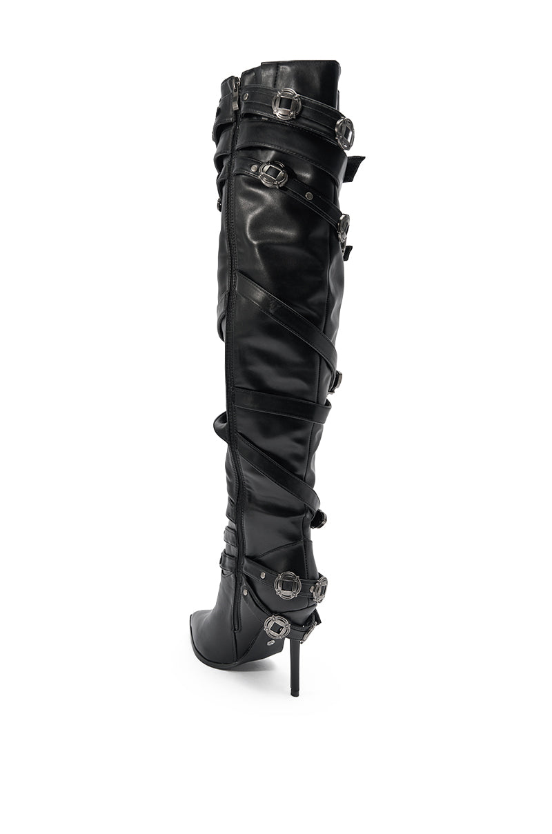 【特注品】【希少】AKIRA STRONG BLACK【１０,５°】【Ｓ】綺麗 AKIRA GOLD XERXES BLACK STILETTO METAL EMBELLISHED BOOT