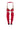 The AZALEA WANG XOMARIA Red Faux Suede Western Chap Boot features bright red thigh-high slouchy legs and brown leather straps forming a garter belt, standing upright on a white background.