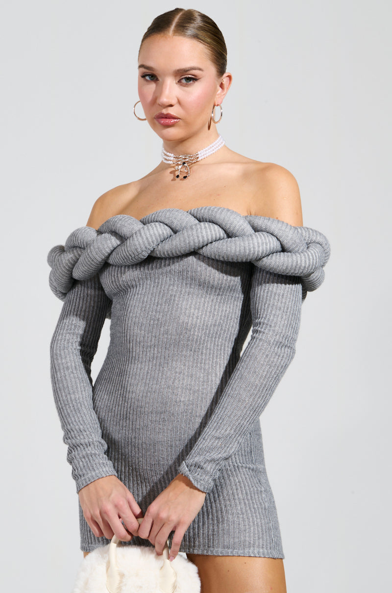 NOT IN THE MOOD KNIT BRAIDED MINI DRESS AKIRA NOT IN THE MOOD KNIT BRAIDED MINI DRESS AKIRA