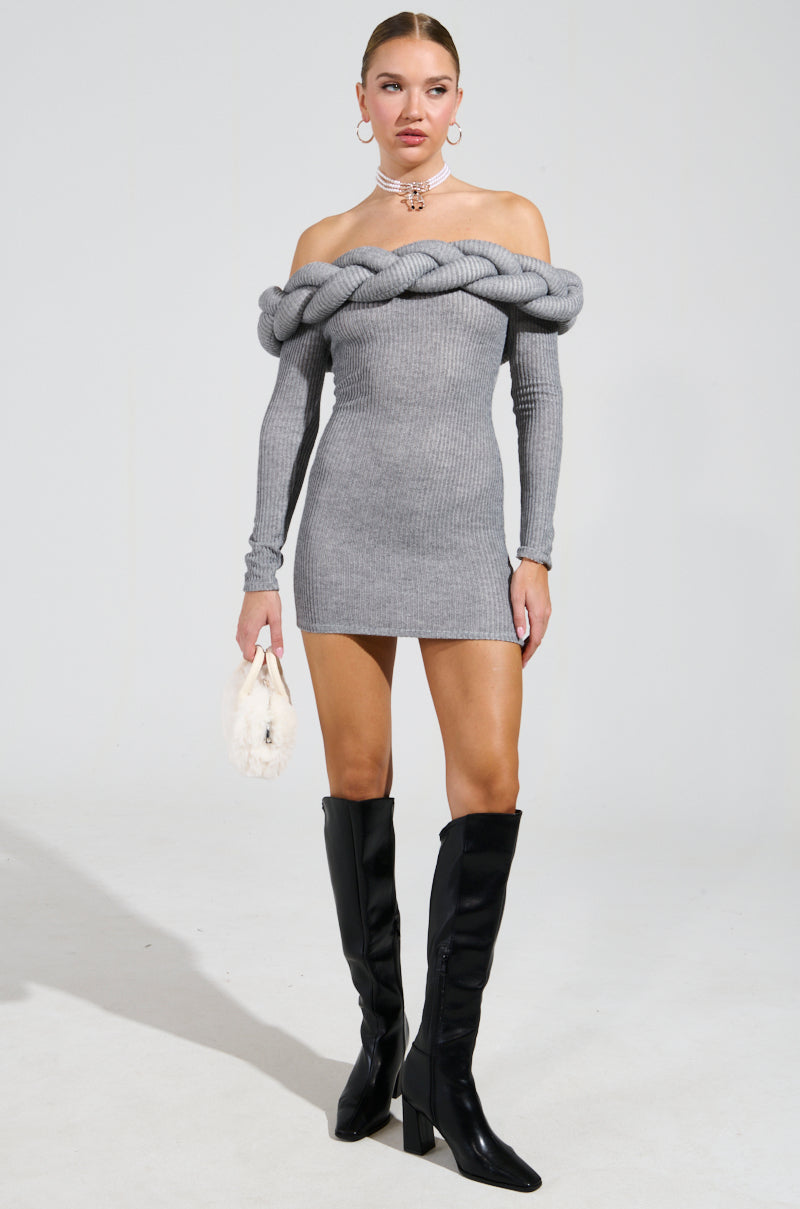 NOT IN THE MOOD KNIT BRAIDED MINI DRESS AKIRA NOT IN THE MOOD KNIT BRAIDED MINI DRESS AKIRA