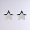 Introducing the STAR LUV EARRING: a stunning pair of metallic faux silver, star-shaped earrings beautifully showcased against a simple white background.