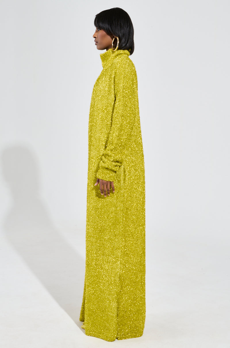 MOONLIGHT LONG TURTLENECK CARDIGAN IN GOLD – AKIRA