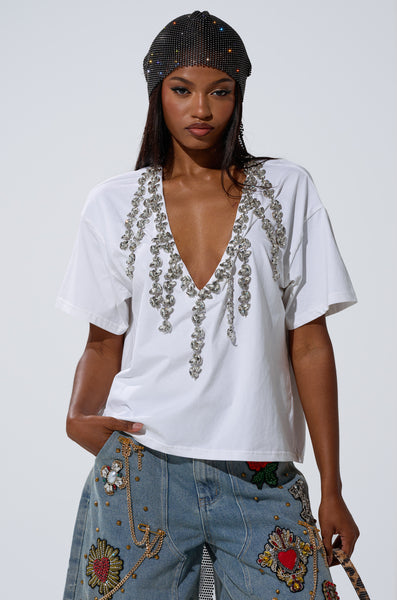 TOO DEEP RHINESTONE TEE – AKIRA