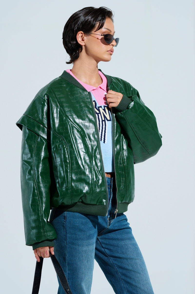 【AAKE】[Lining quilting] CRACK LEATHER BOMBER JP ARAK Tessellated Snakeskin Oversized Bomber Jacket – SAM