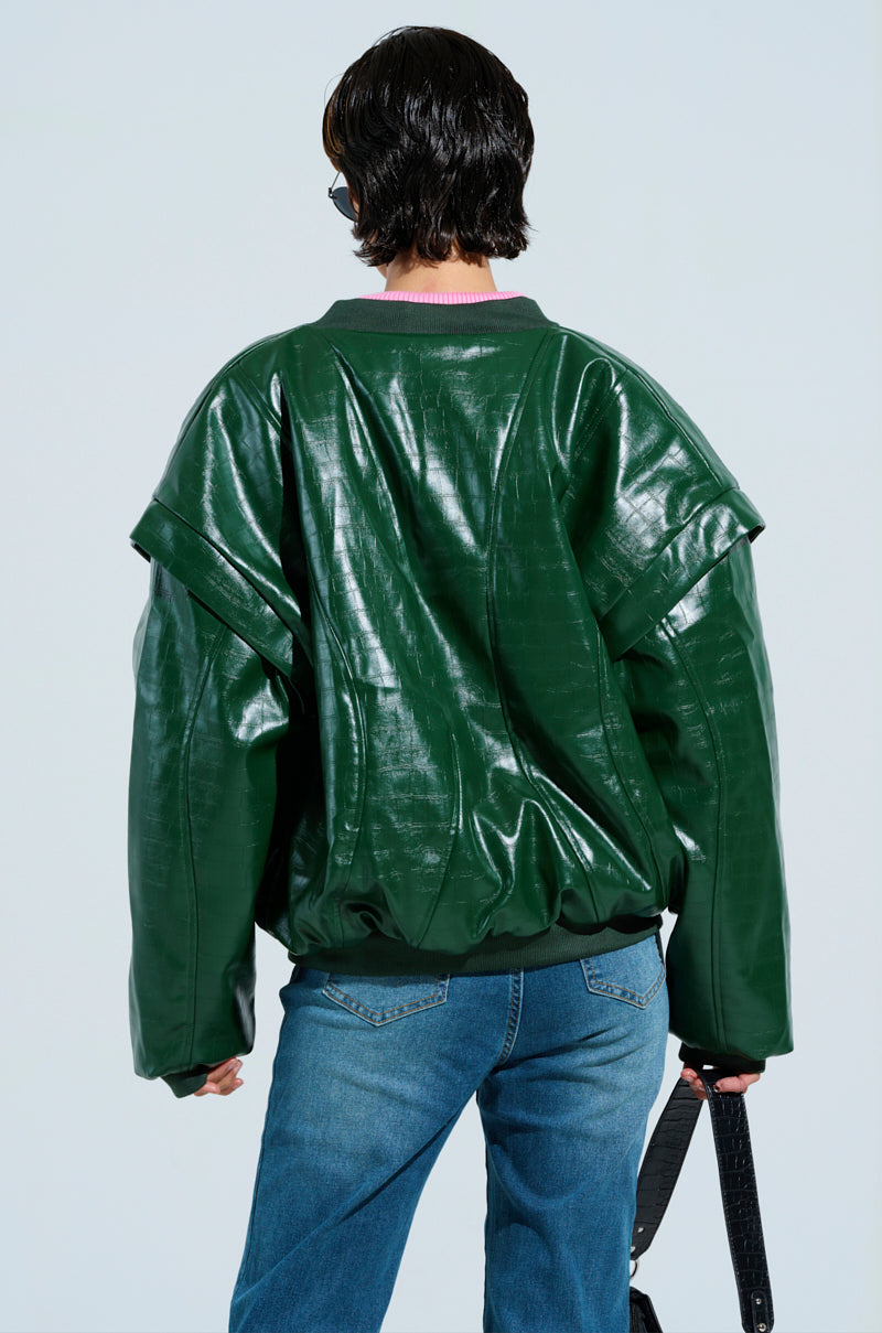 ジャケット TheOpen Product PAPER LIKE CROP BOMBER 4BNY172 YOKON EMBOSSED FAUX LEATHER BOMBER – AKIRA