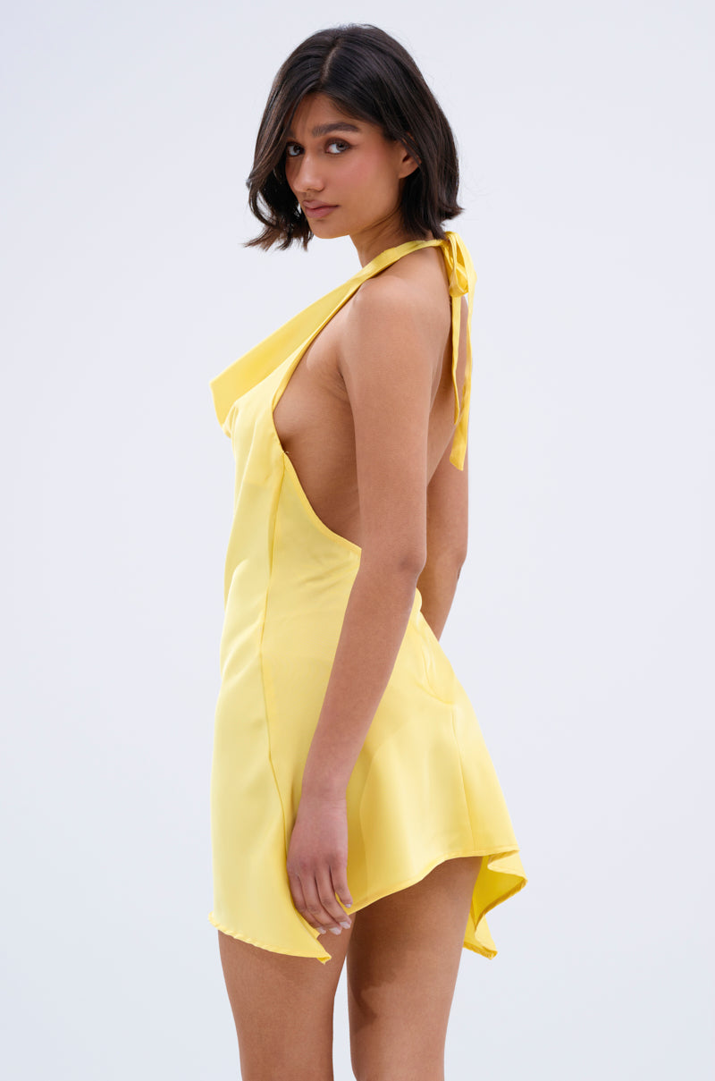 DOLLY SATIN MINI DRESS IN YELLOW – AKIRA