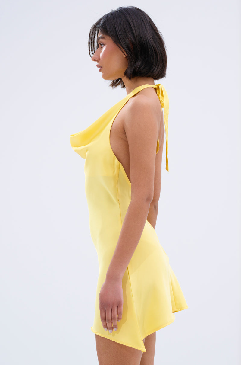 zara yellow satin dress DRAPED HALTER MIDI WITH OPEN BACK - DOLLY SATIN MINI DRESS IN