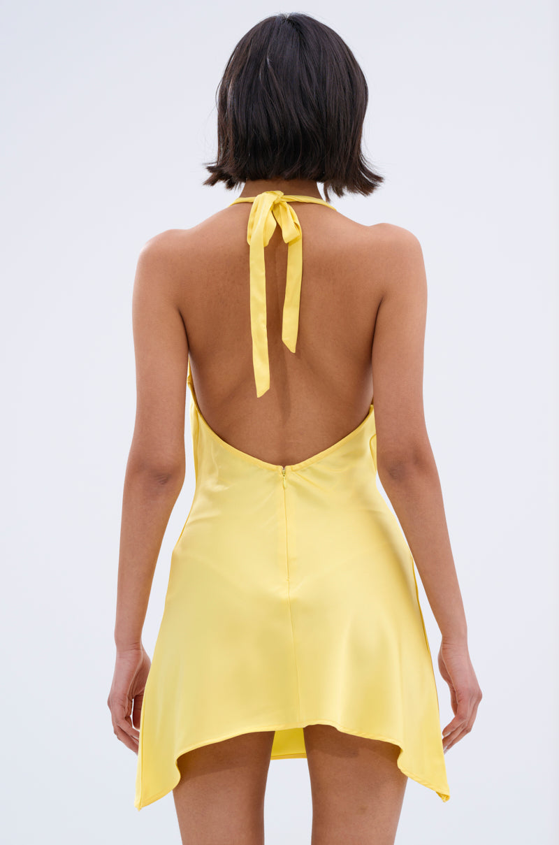 DOLLY SATIN MINI DRESS IN YELLOW AKIRA DOLLY SATIN MINI DRESS IN YELLOW AKIRA