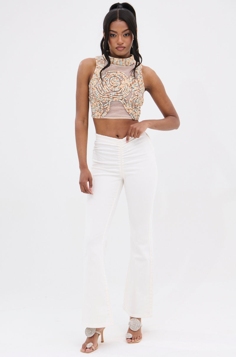 ISLAND VIBES MOCK NECK TEXTURED SLEEVELESS TOP – AKIRA