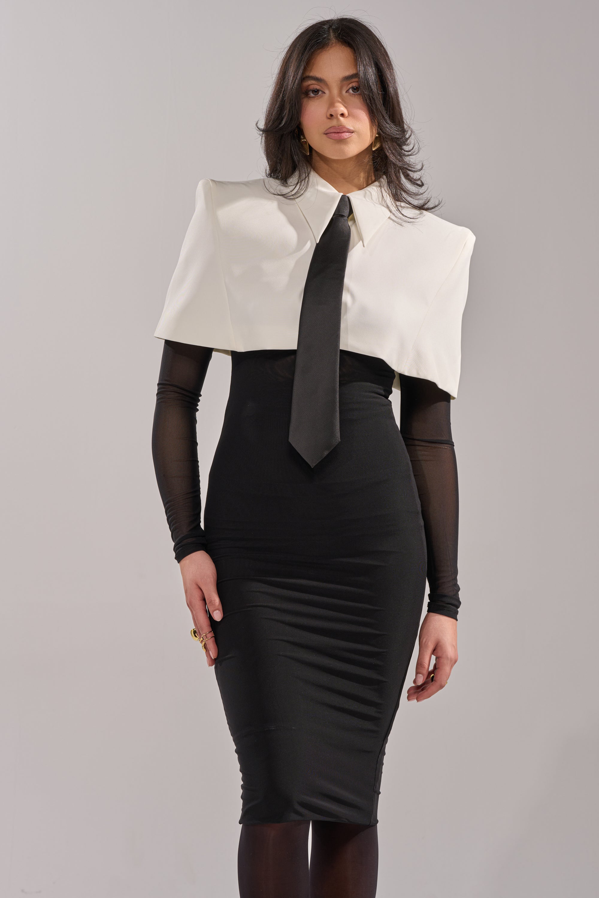 midi dress means AKIRA She Business Tie Detail Mesh | Black 11.5” Sleeves Size:12 US Men (11 UK/AU) HIGHTIDE EMERALD POP Bronze Ema One Shoulder
