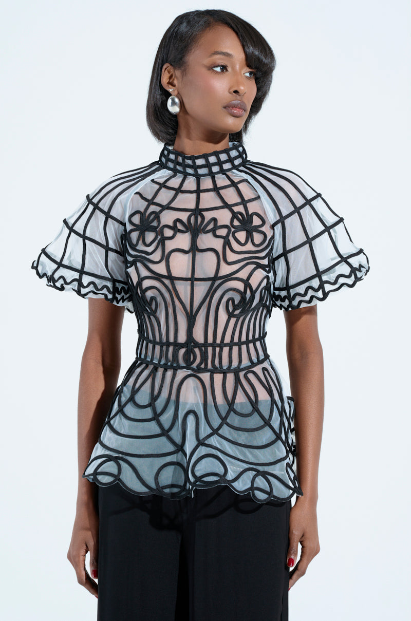 DOLL FACE SHORT SLEEVE STRUCTURED BLOUSE – AKIRA