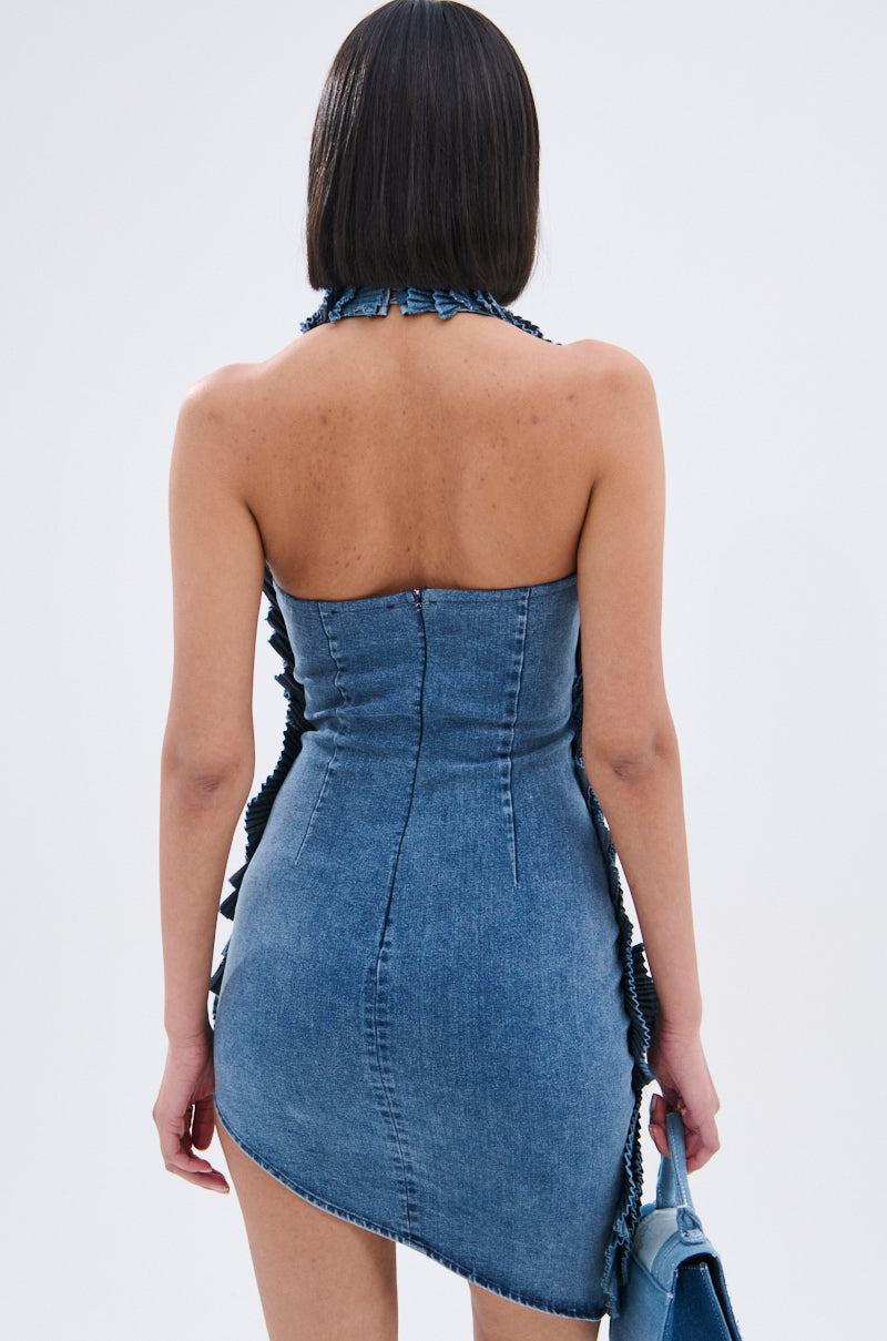wild one denim mini dress FREE PEOPLE Wild One Blue Denim Mini Dress