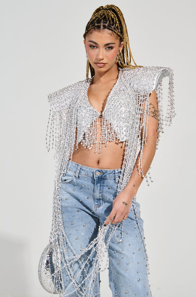 トップス Mika IN MY OWN LANE SILVER BEADED TOP – AKIRA