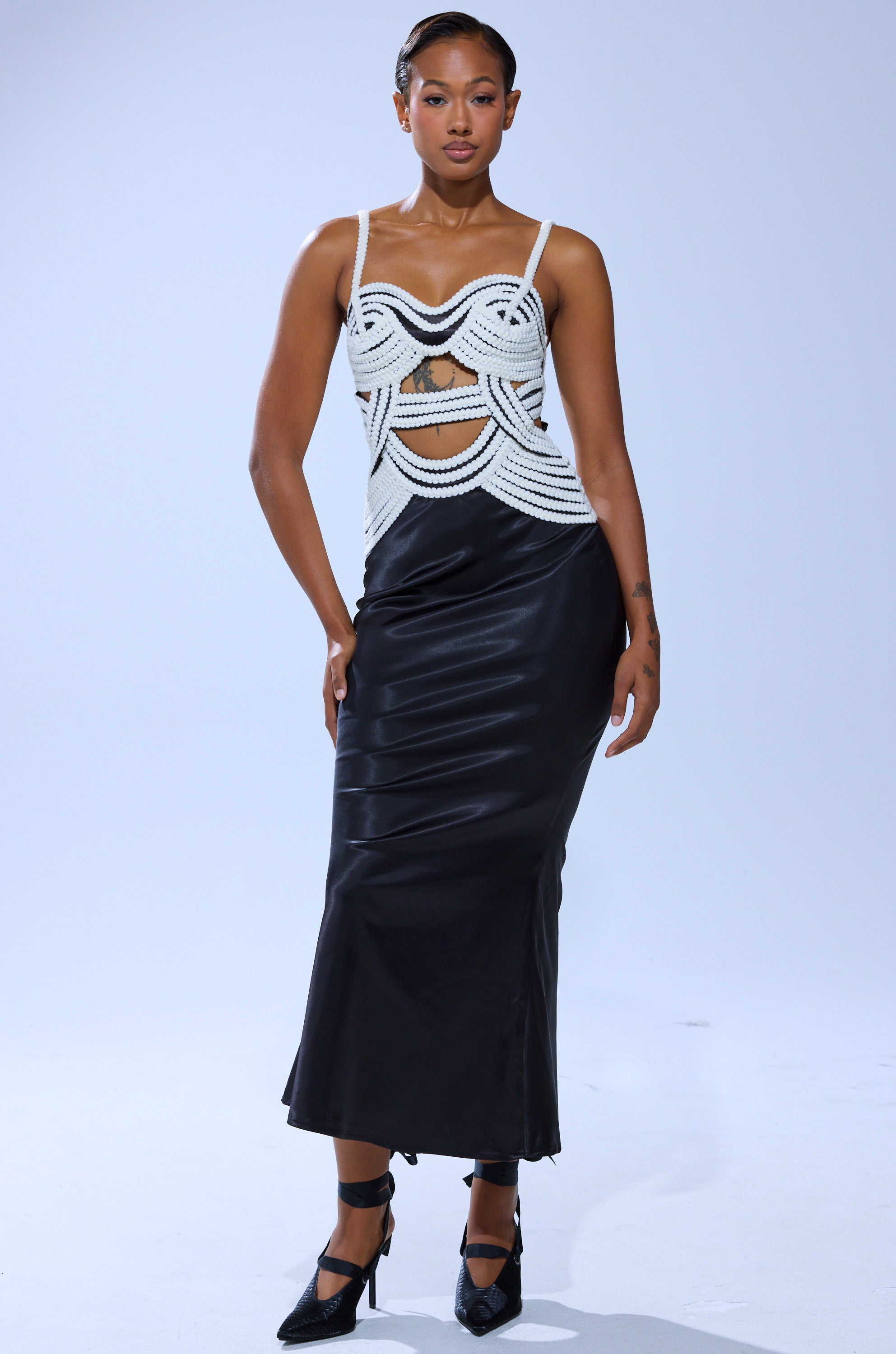 REGAL ROPE DETAIL SATIN MIDI DRESS AKIRA REGAL ROPE DETAIL SATIN MIDI DRESS AKIRA