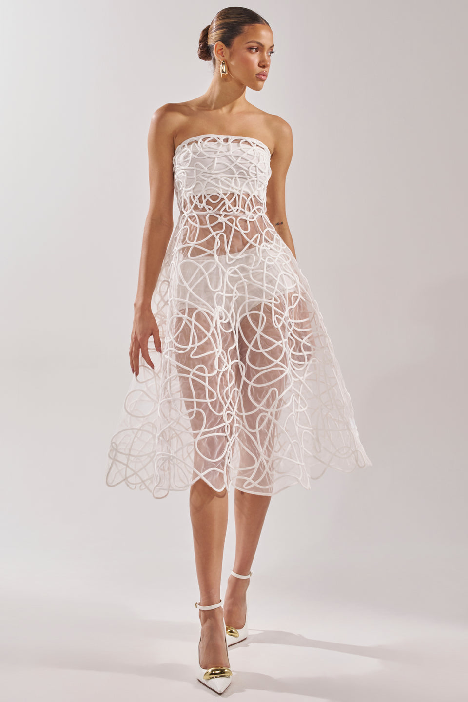 midi dress for women white MAYA ABSTRACT MIDI DRESS IN WHITE – AKIRA