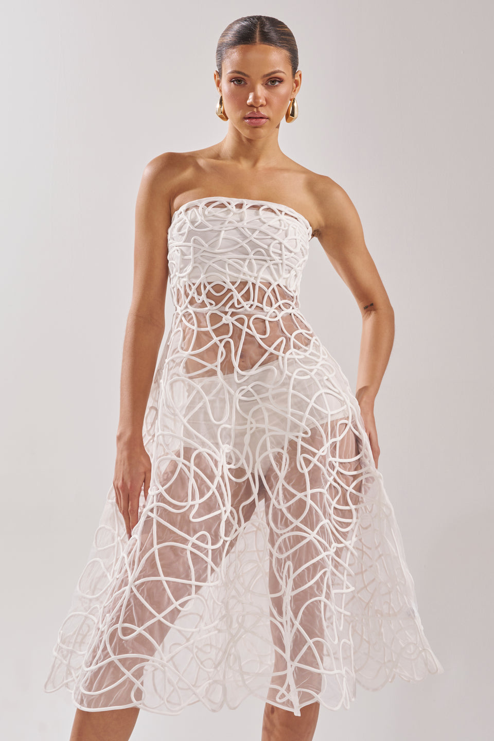 sheer white midi dress Ivory Mesh Dress - Long Sleeve Mesh Dress - Bodycon Midi Dress