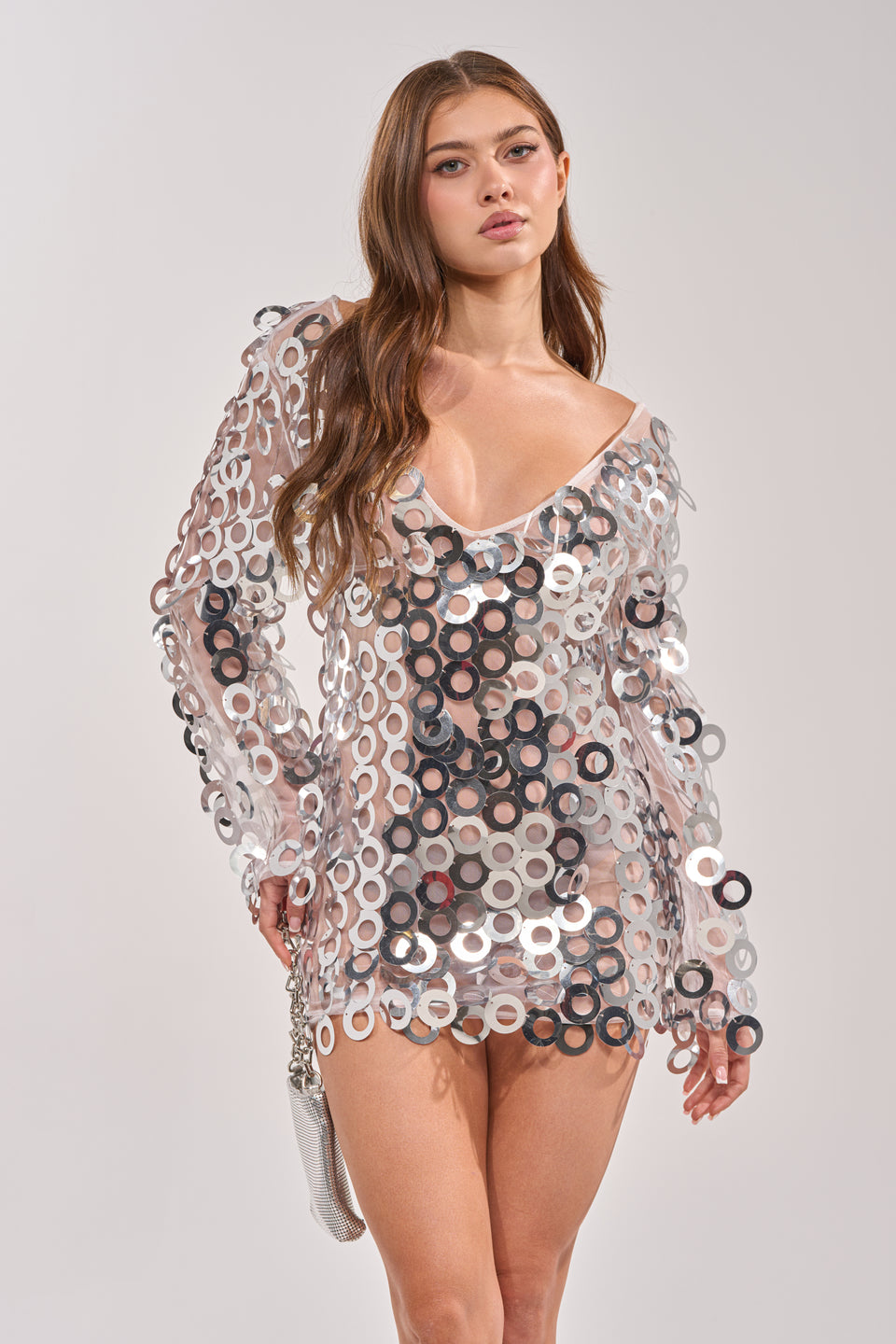 sheer sequin mini dress Primavera Couture -4403 Strapless Sheer Sequin Cocktail Short Dress 6 / NUDE