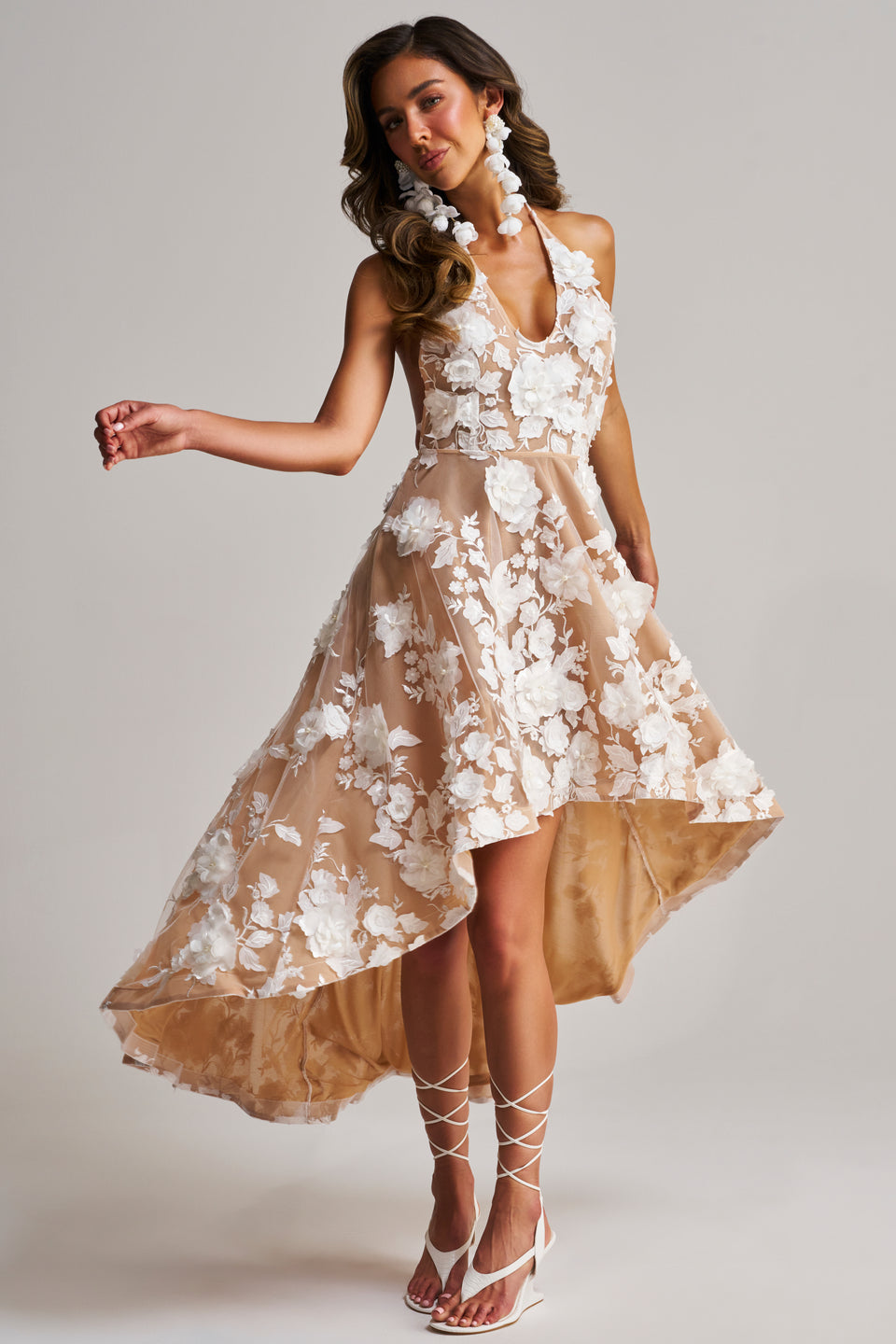 AKIRA Lilah Flower Applique Midi Dress