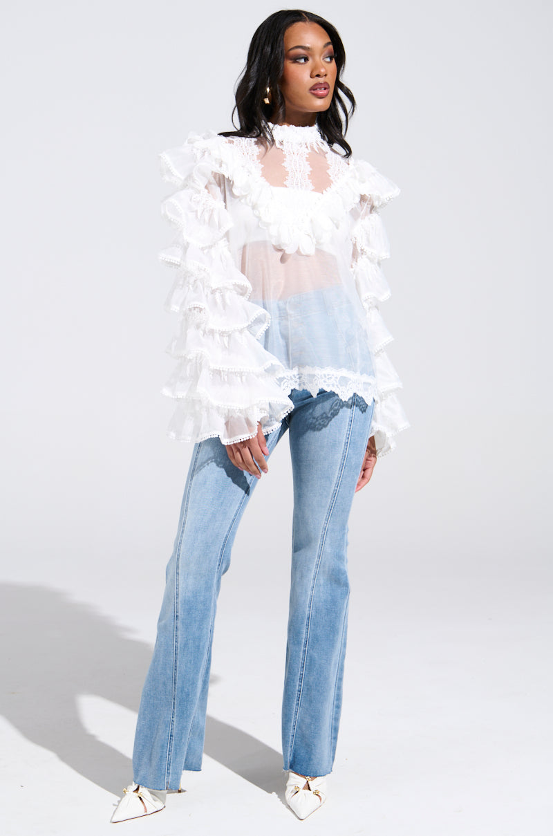 MELODY SHEER LACE LONG SLEEVE BLOUSE – AKIRA