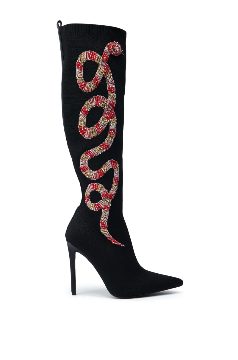 AZALEA WANG ZERAH BLACK EMBELLISHED SNAKE BOOT – AKIRA