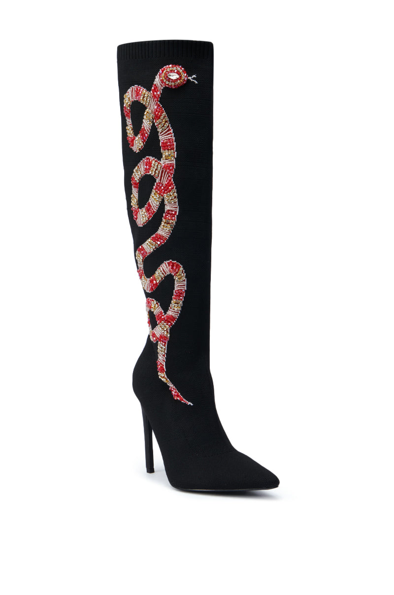 AZALEA WANG ZERAH BLACK EMBELLISHED SNAKE BOOT – AKIRA