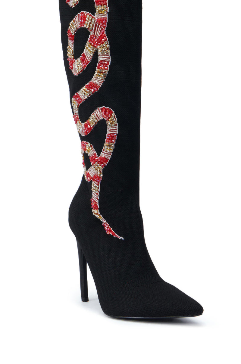 AZALEA WANG ZERAH BLACK EMBELLISHED SNAKE BOOT – AKIRA