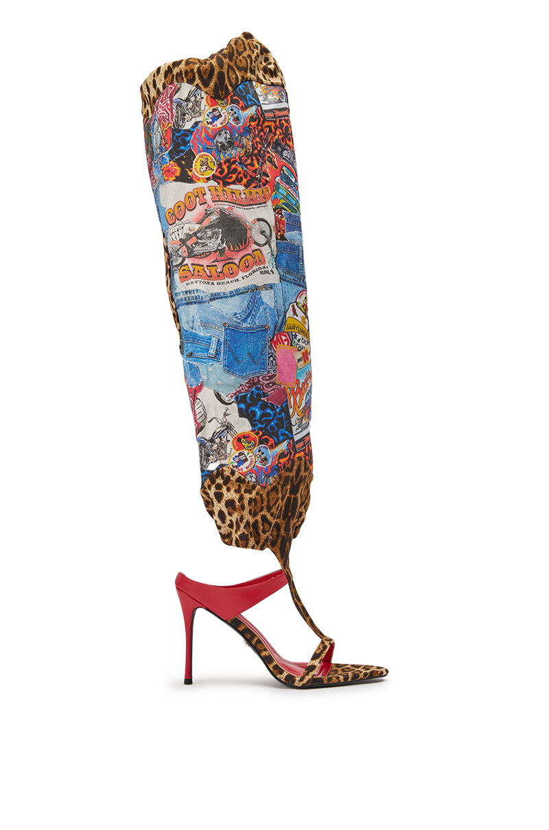 AKIRA GOLD ZIDANA DENIM MULTI BOOTIE WITH OPEN TOE