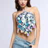 Front View A Girl Named Lucky Embellished Halter Neck Denim Top