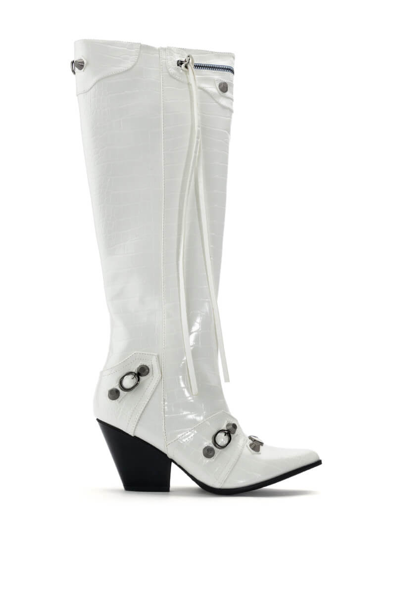 Side View A Good One White Croc Boot