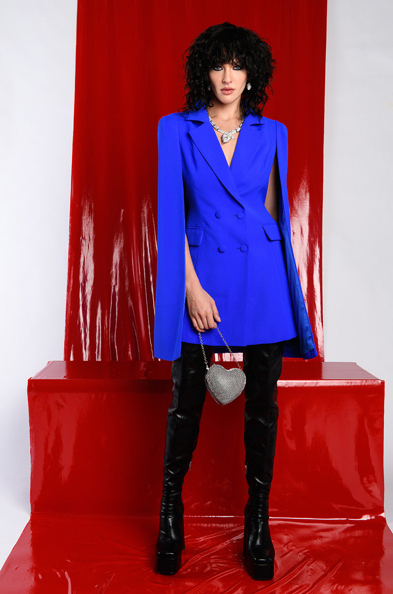 Side View A La Mode Mini Cape Blazer Dress