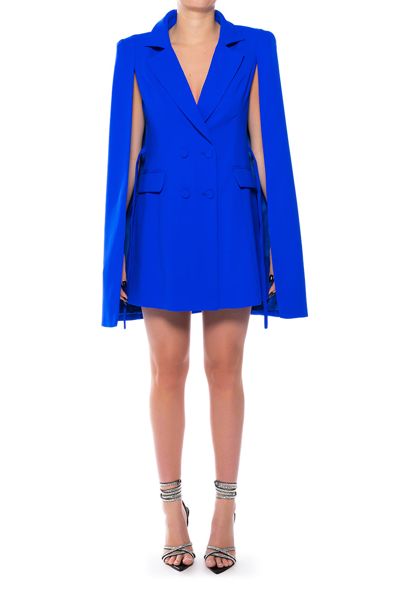 Back View A La Mode Mini Cape Blazer Dress