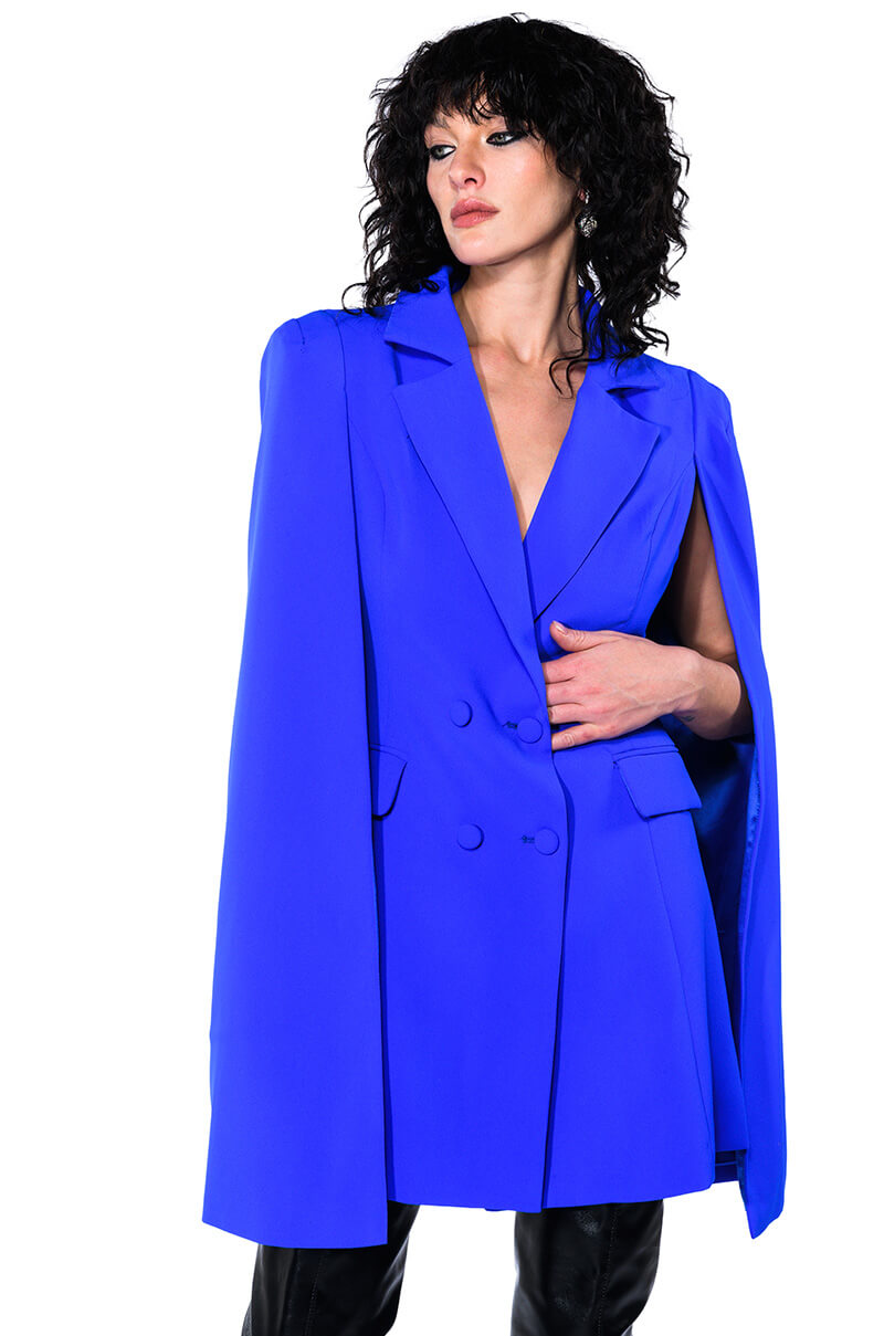 Full View A La Mode Mini Cape Blazer Dress