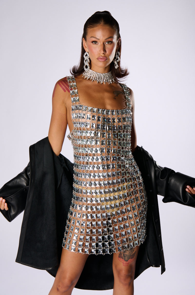 Side View A Lil More Expensive Rhinestone Mini Dress
